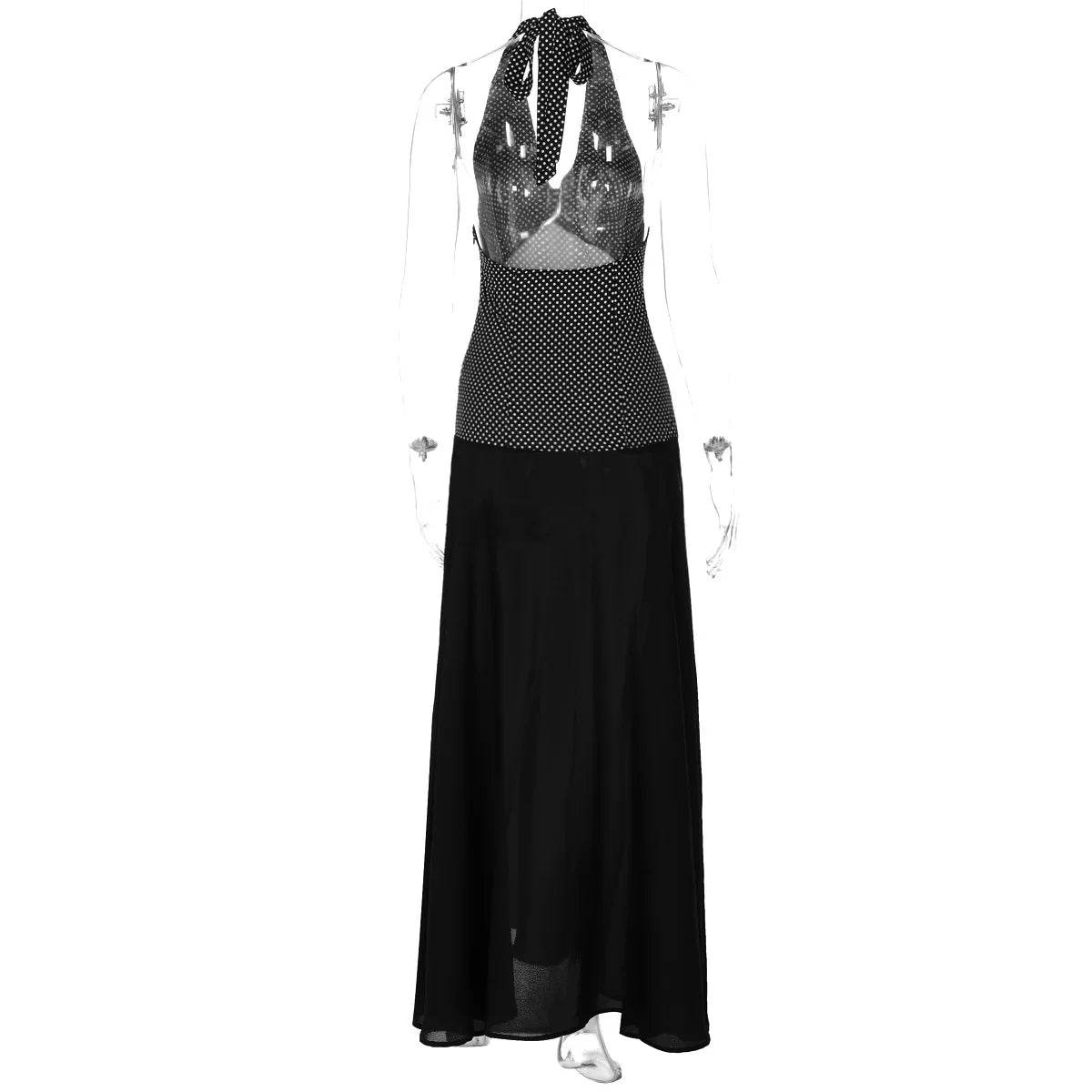 Polka Dot V-neck Fringe Maxi Dress
