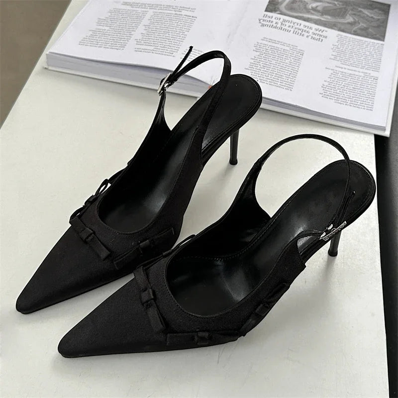 Butterfly-knot Pointed Toe Buckle Strap Mule Shoes