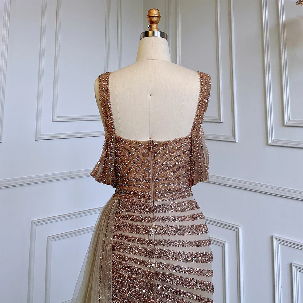 Caramel Mermaid Evening Gown with High Slit