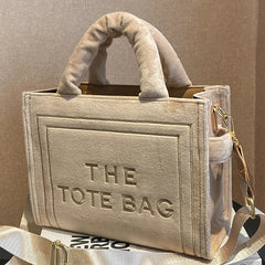 Square Velour Tote Bag with Letter Print