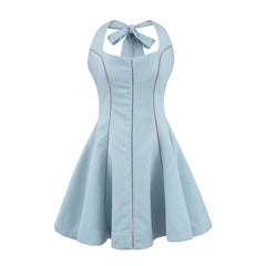 Bow Halter Spliced Ball Gown Backless Dresses