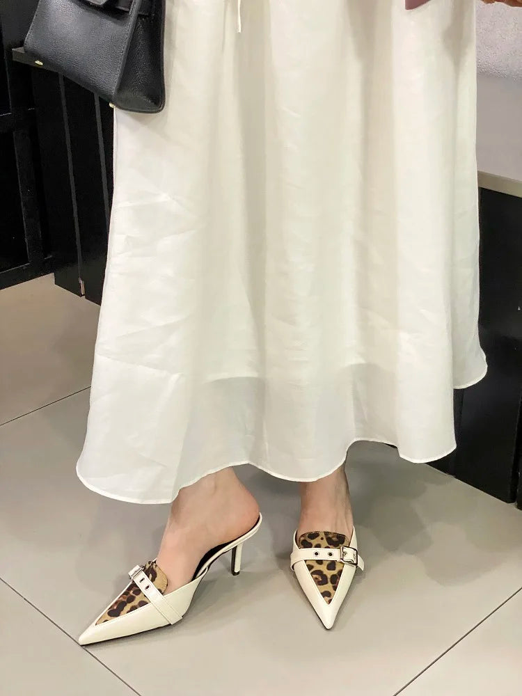 Leopard Print Buckle Strap Thin High Heels Shoes