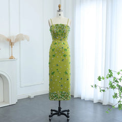 Floral Beaded Midi Dress Spaghetti Straps