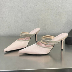 Crystal Narrow Band Pointed Toe Thin Low Heeled Shoes