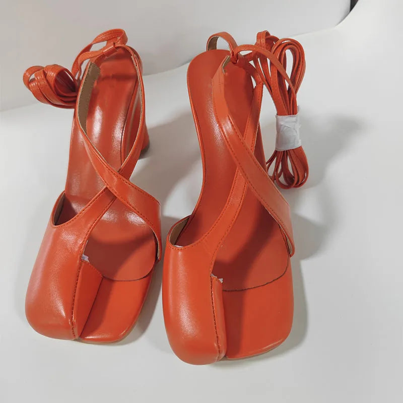 Split toe high heel lace up slides Sandals
