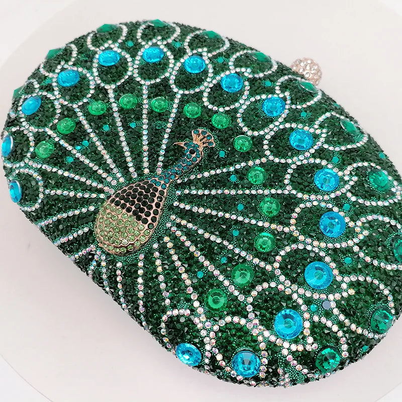 Peacock Pattern Rhinestone Handbag