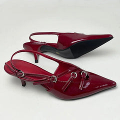 Pointed Toe Buckle Medium Heels Pumps Shoes