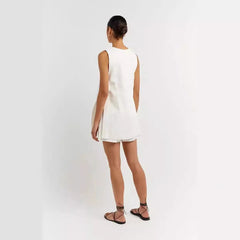 Cotton V Neck Buttons Solid Vest and Shorts Suits