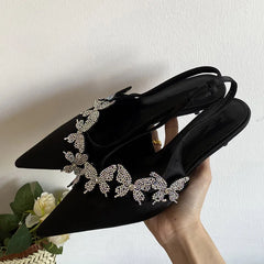 Crystal Butterfly-knot Pumps Thin Low Heels