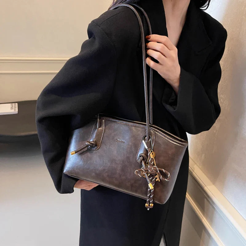 Faux Leather Zipper Retro Tote Bag