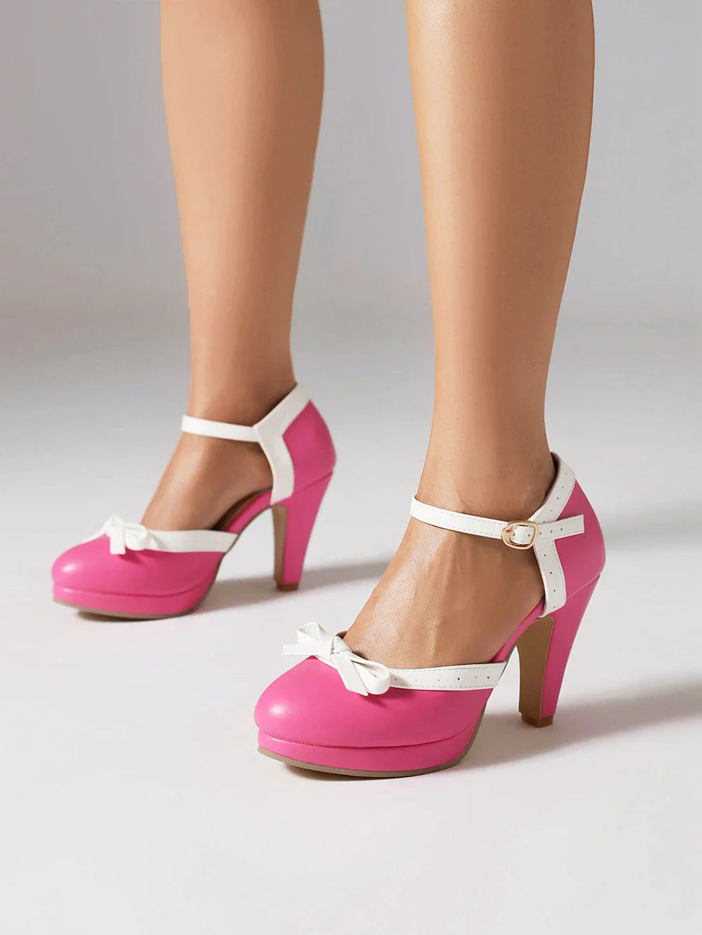 Pumps Sweet Bowtie Chunky High Heel Shoes
