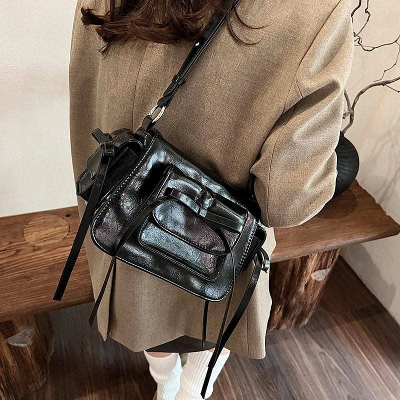 Faux Leather Trend Y2K Bow Tie Handbags