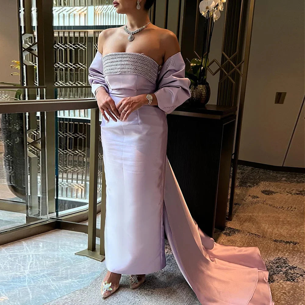 Sage Green Evening Dress with Beaded Cape