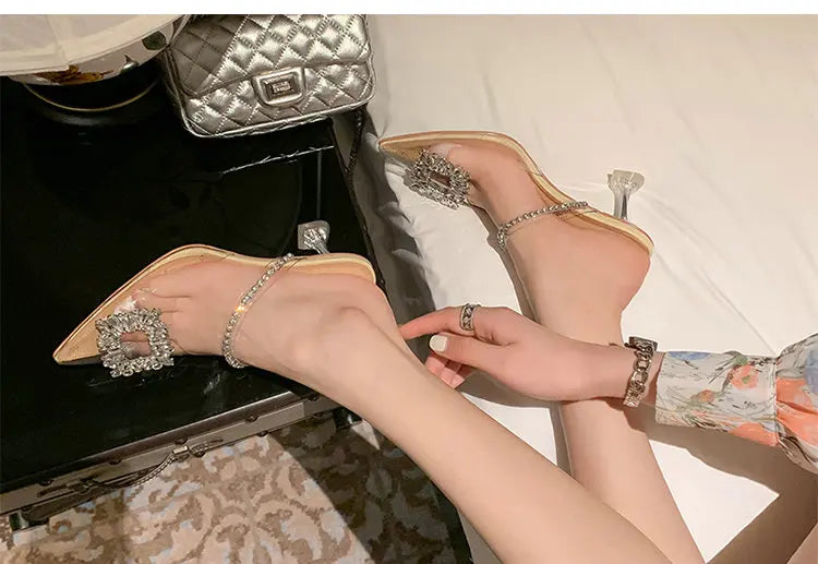 PVC Transparent Crystal Pointed Toe High Heels Shoes