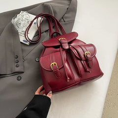 Small Double Pockets PU Leather Backpacks