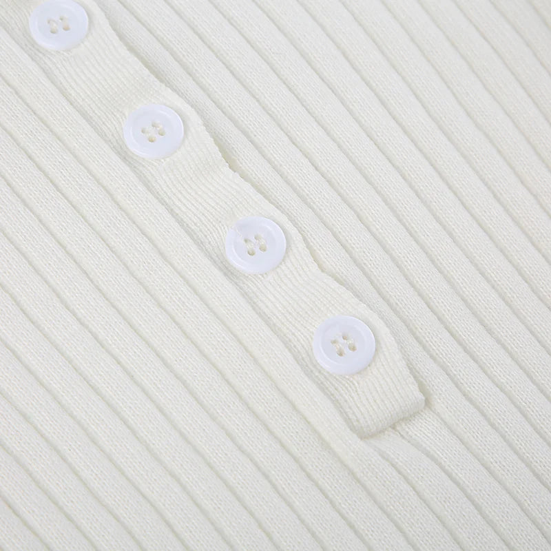 Basic White Buttons Long Sleeves Knitted Top