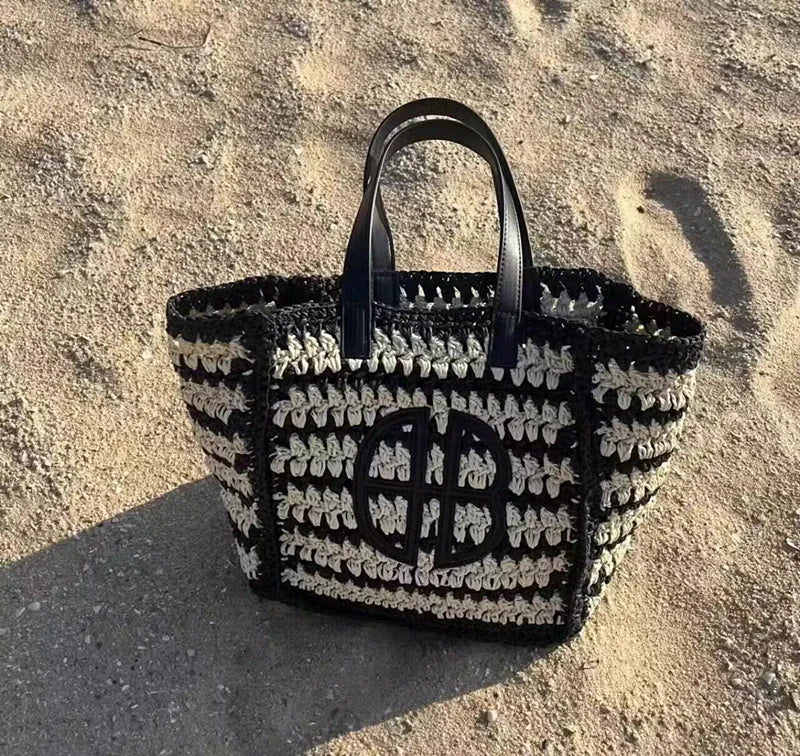 Straw Hand Woven Shopper Tote Bag