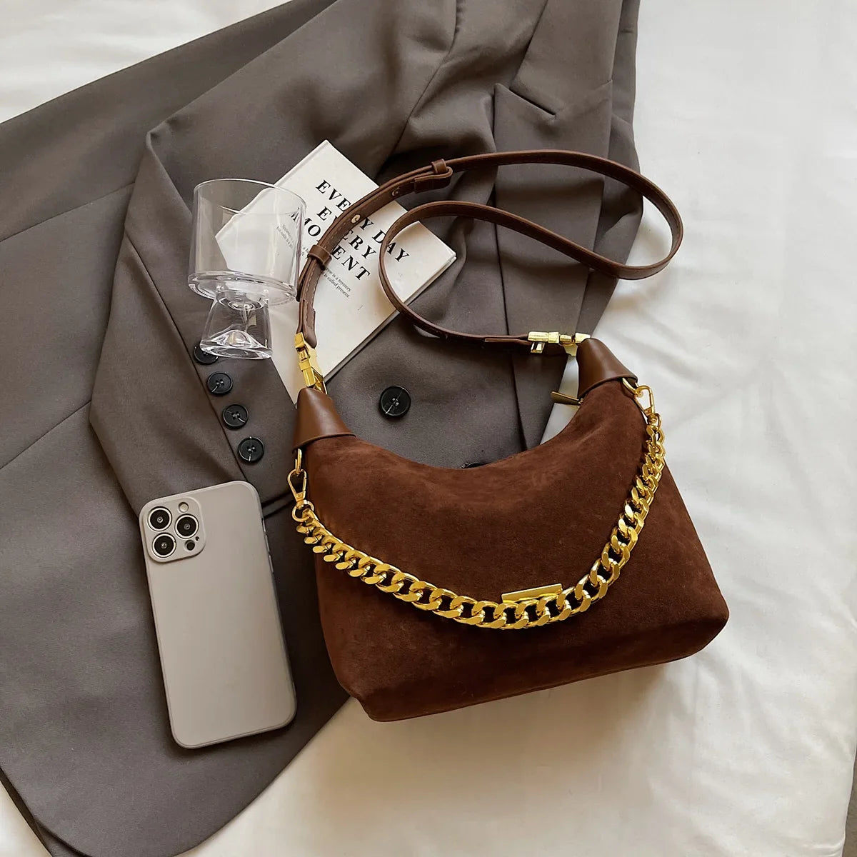 Small Faux Suede Chain Handbags