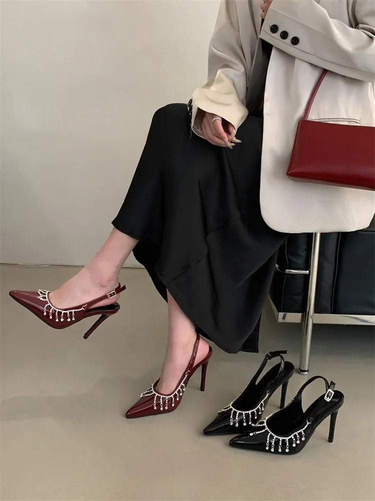 Crystal Tassel Buckle Strap Thin High Heels Shoes