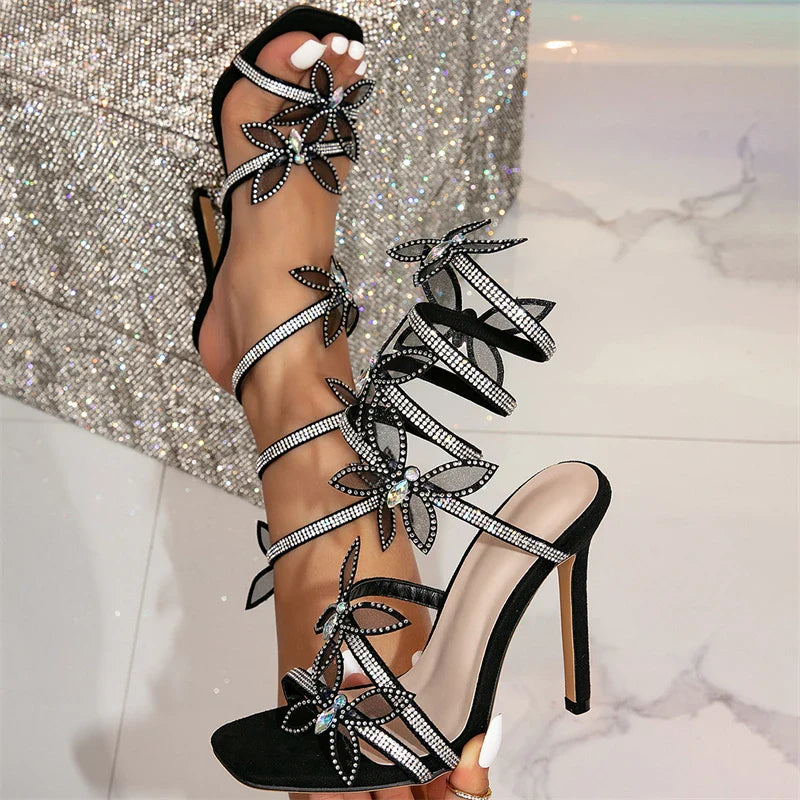 Peep Toe Crystal Butterfly-knot Ankle Strap Sandals