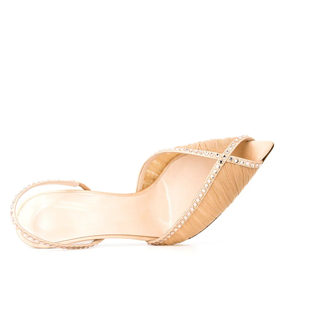 Nude Pink Purple Mesh Slingback Stiletto Sandals