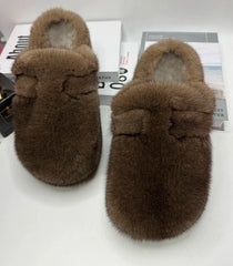 Mink Fur Flat Slipper Shoes