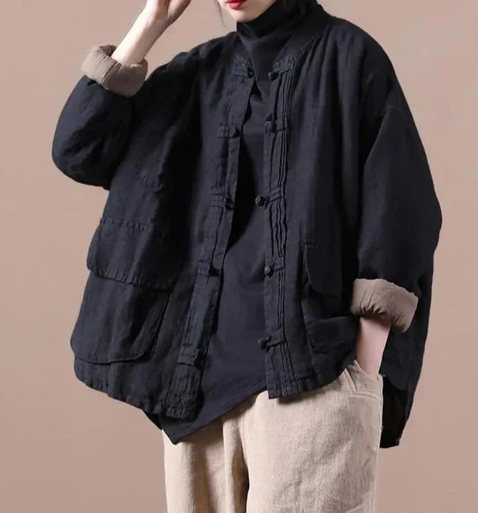 Quilted Ethnic Style Cotton And Linen Coat