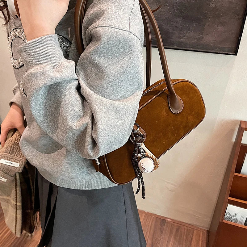 Faux Suede Retro Shoulder Bag for Women