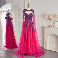 Fuchsia Evening Dress with Cape Sleeves