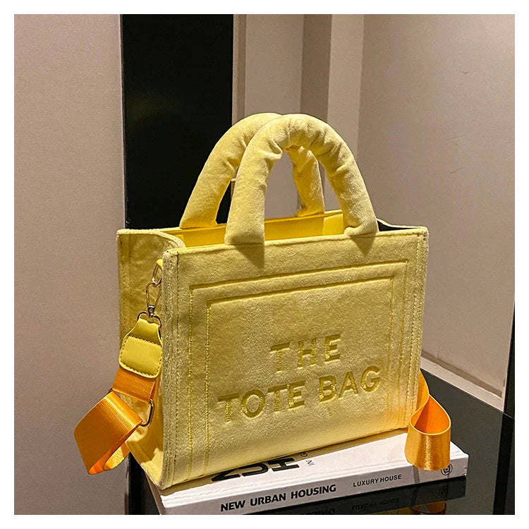 Square Velour Tote Bag with Letter Print