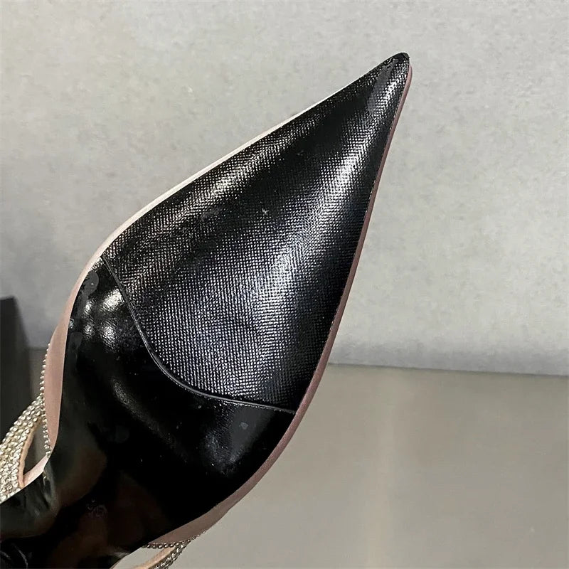 Crystal Narrow Band Pointed Toe Thin Low Heeled Shoes