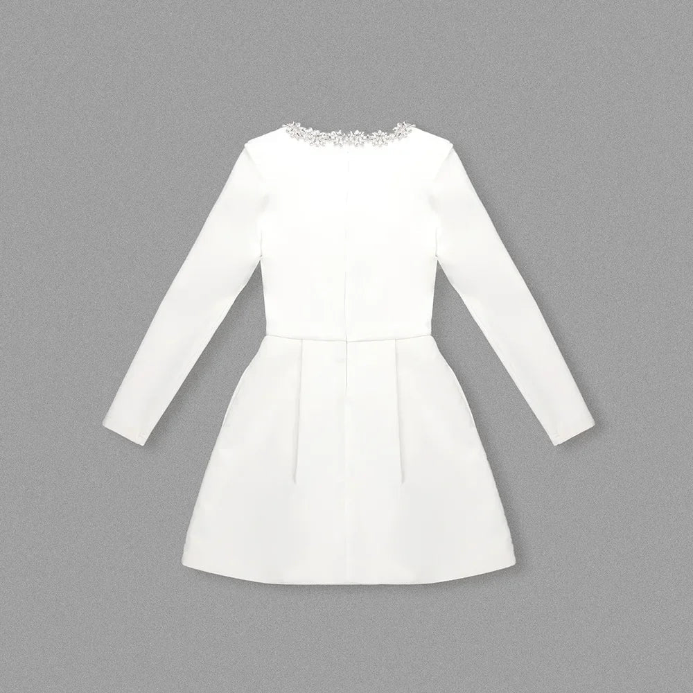 White Square Neck Diamond Mini Dress