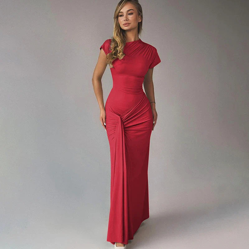 Short Sleeve Maxi Dress Curvy Silhouette & Flattering Tie-Up