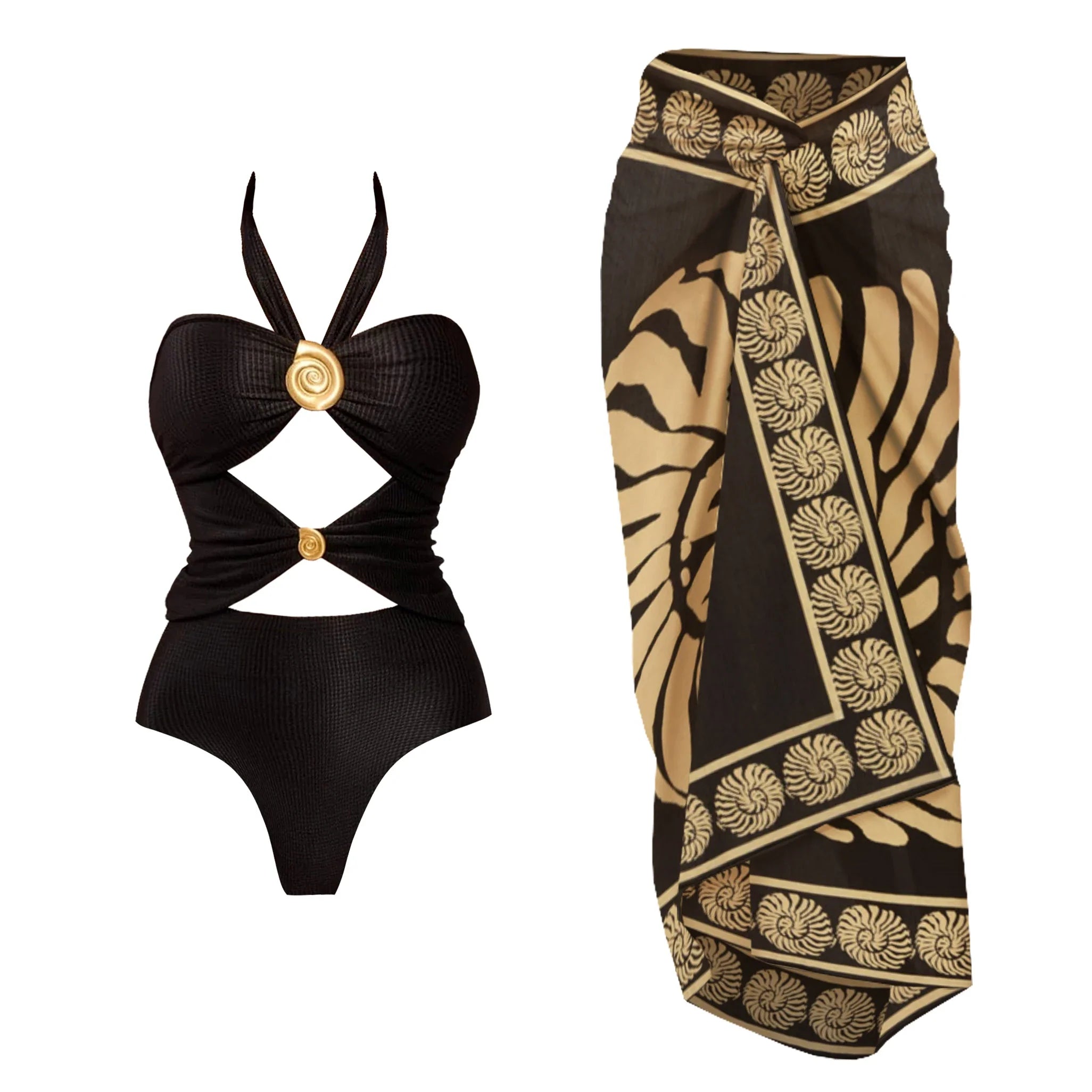 2Pcs Deep V One Piece Swimsuit Shiny Star Bikini