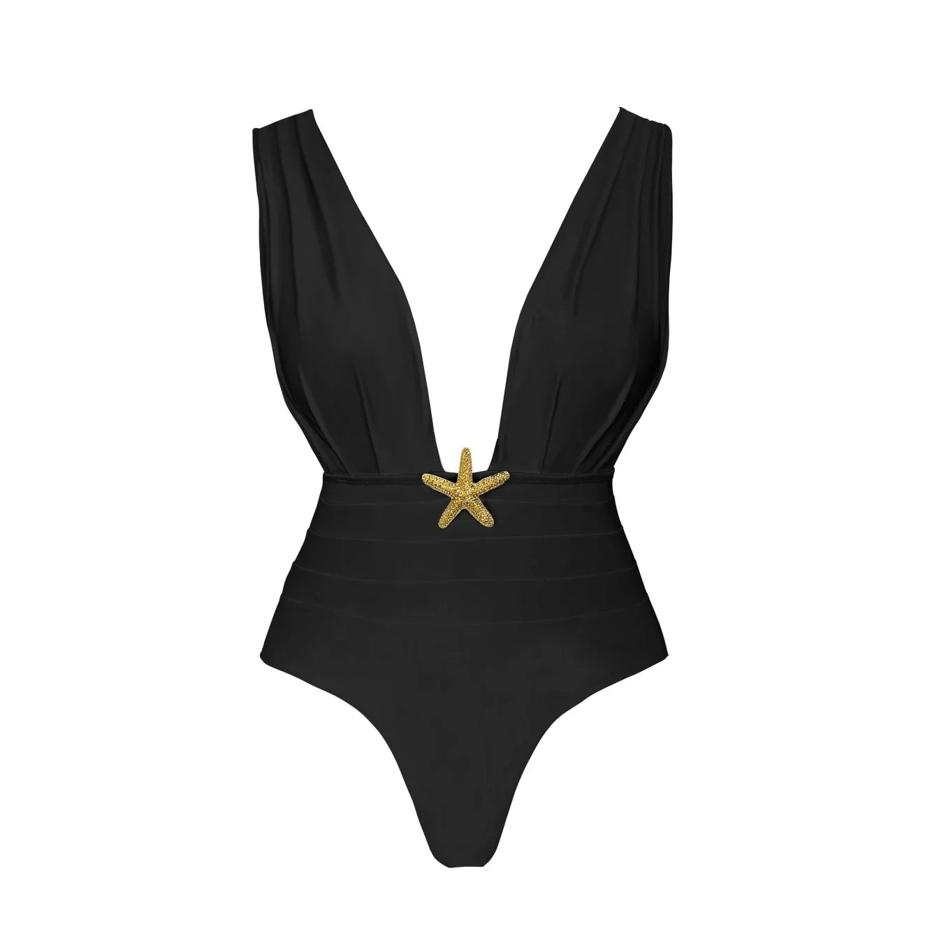 2Pcs Deep V One Piece Swimsuit Shiny Star Bikini