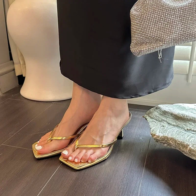 Square Clip Toe Thin Heels Ladies Sandals