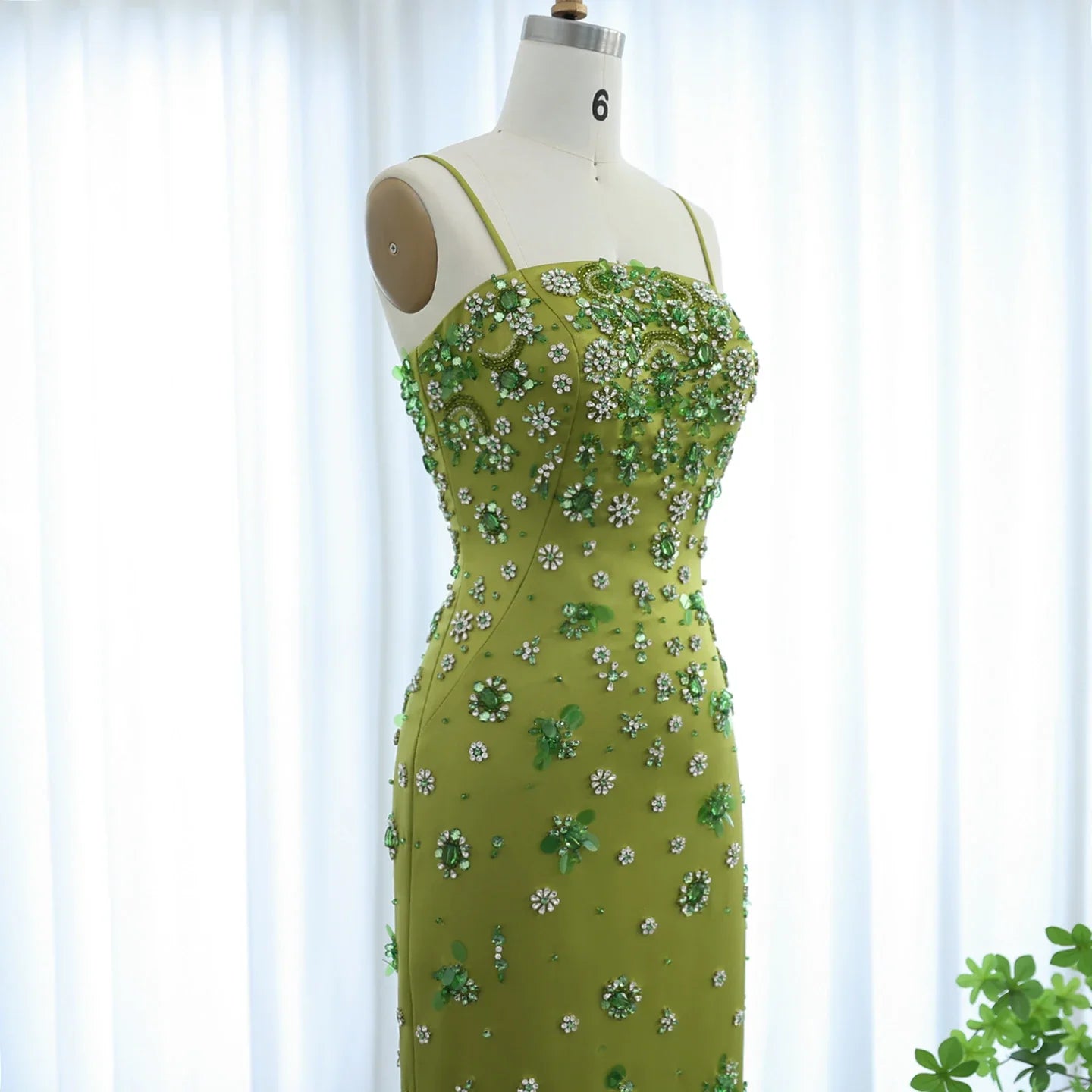 Floral Beaded Midi Dress Spaghetti Straps