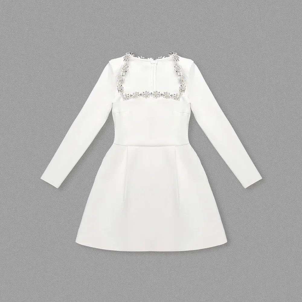 White Square Neck Diamond Mini Dress