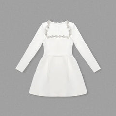 White Square Neck Diamond Mini Dress