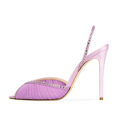 Nude Pink Purple Mesh Slingback Stiletto Sandals