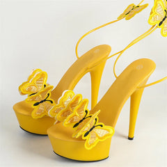 Cross Strap Handmade Embroidery Butterfly Heels