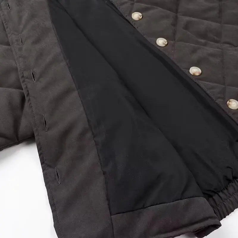 Solid Stand Collar Quilted Jacket