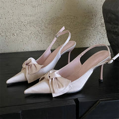 Satin Butterfly-knot Buckle Strap Thin Heels Shoes
