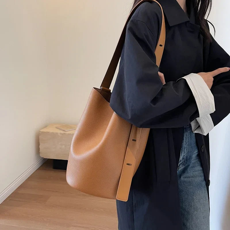 Retro Solid Color Leather Shoulder Bags