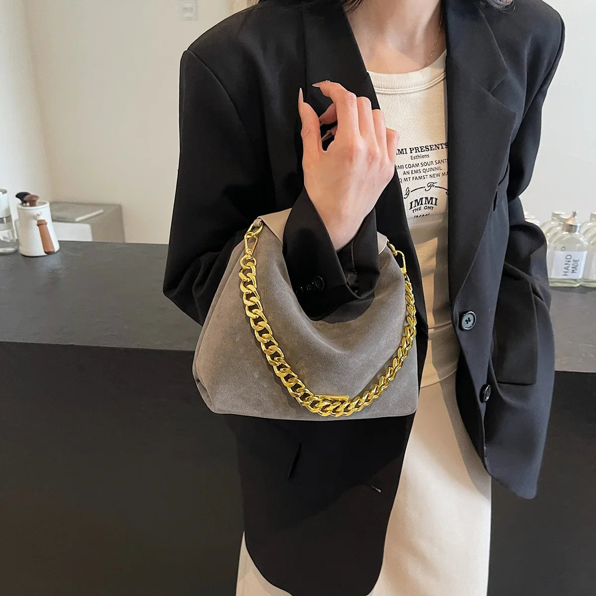 Small Faux Suede Chain Handbags