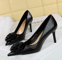 Flowers Pumps Pointed Toe Thin Low Heels
