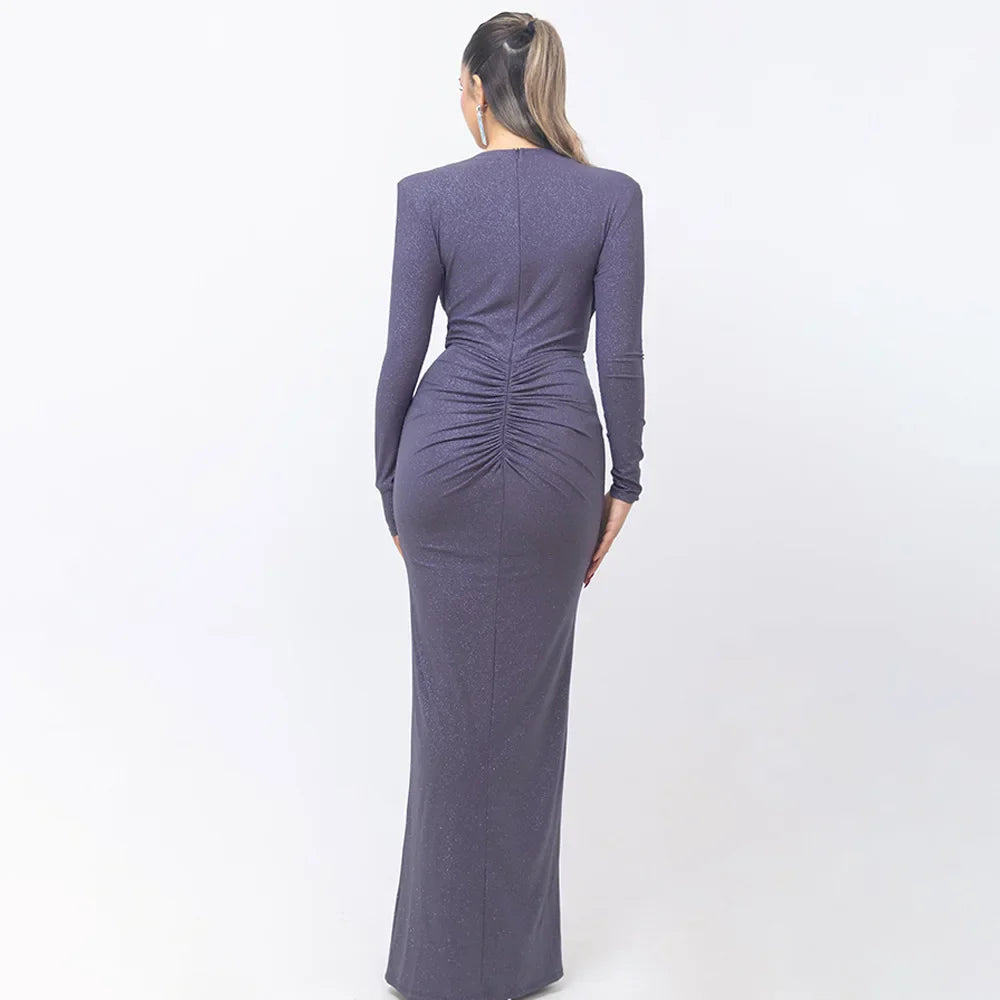 Elastic Deep V-Fold Lace Maxi Dress