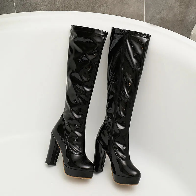 Round Toe Knee High Platform Boots