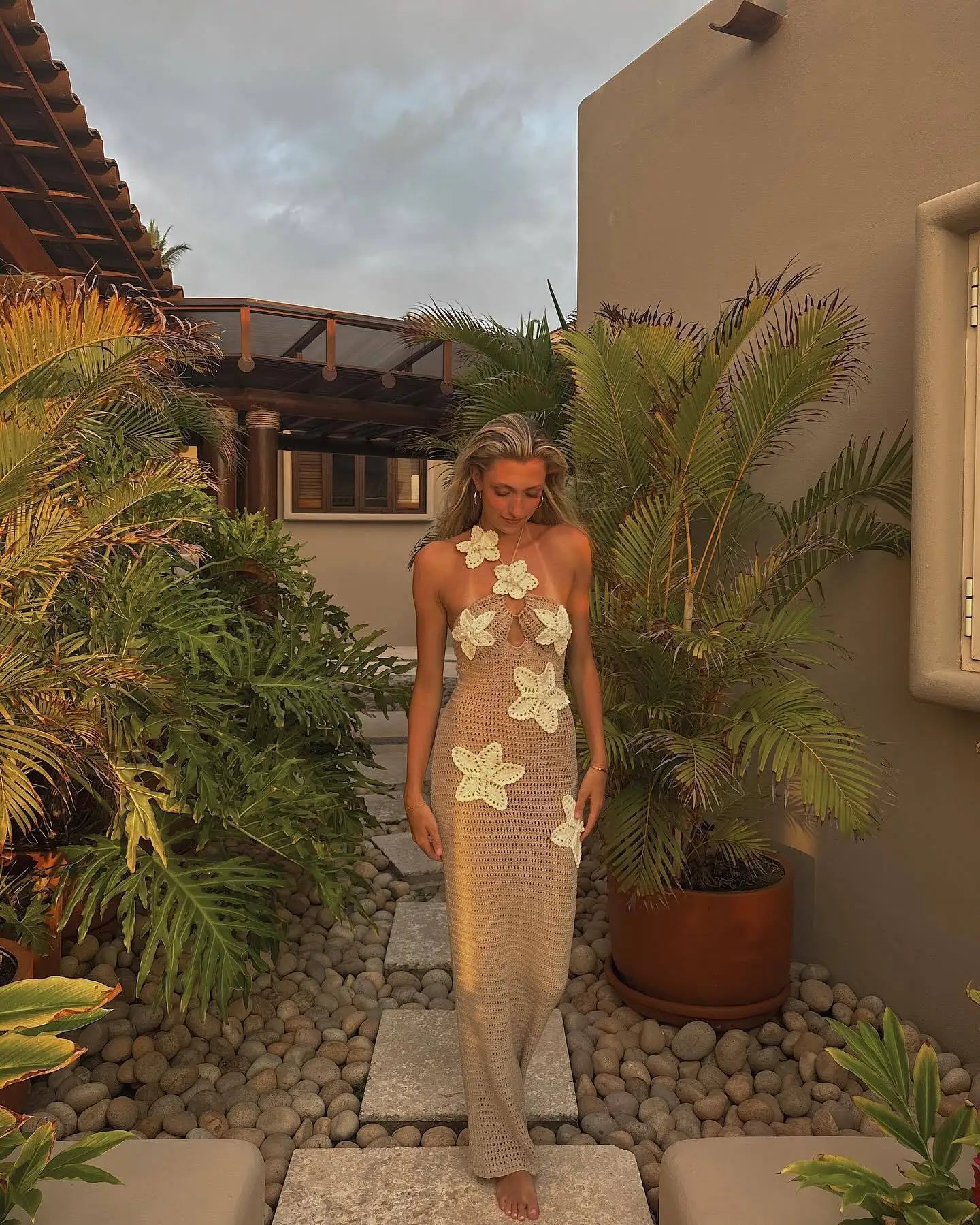 Floral Halter Maxi Dress Summer Splice Backless Design