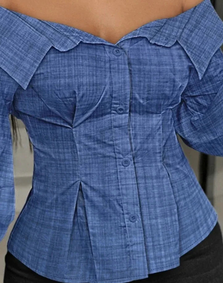 Lantern Sleeve Open Shoulder Top